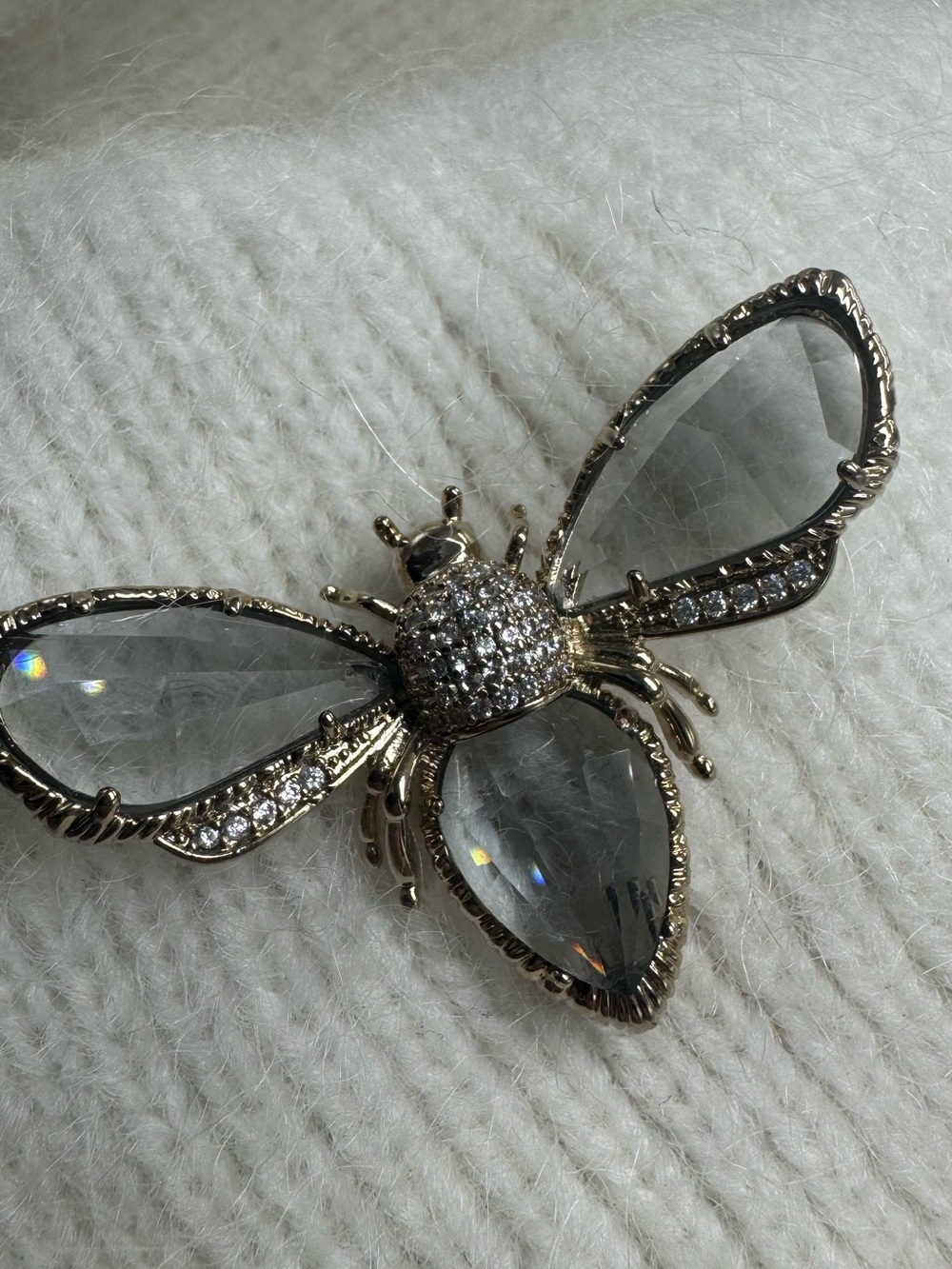 Smoky Crystal Bee Brooch Rhinestone Insect Pin